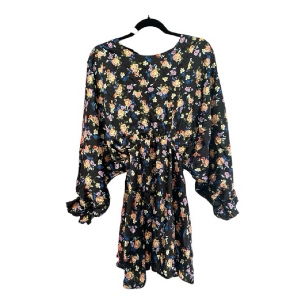 Zara Black Floral Patterned Dress w/ Ballon Sleeves Size Small